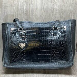 Brighton Womens Handbag Embossed Crocodile Leather Satchel Shoulder Bag Black